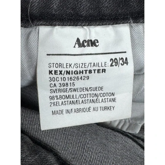Acne Studios Kex Nightster Jeans Womens 29 x 34‎ Gray Denim Slim Y2K Minimalist - Picture 6 of 16